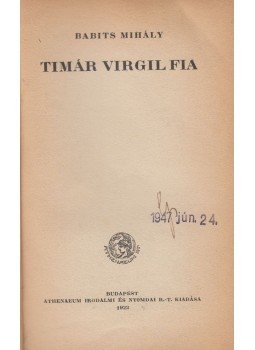 Babits Mihály - Timár Virgil fia, Budapest 1922 antikvár könyv