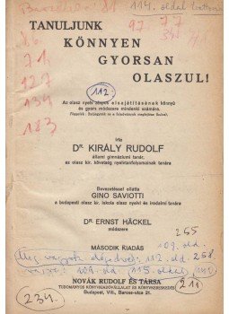 Dr. Király Rudolf - Tanuljunk könnyen, gyorsan olaszul!, Budapest 1939 antikvár könyv