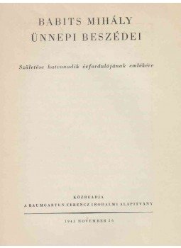  - Babits Mihály ünnepi beszédei, Budapest 1943 antikvár könyv