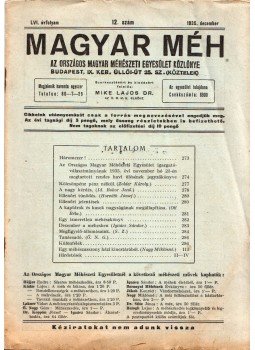 Mike Lajos dr. - Magyar Méh 1935. december LVI. évfolyam 12. szám, Budapest 1935 antikvár könyv