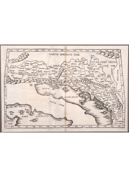 Fries, Lorenz, Pirckheimer, Willibald - Tabula V. Europae. Pannonia, az Alpok és a Nyugat-Balkán latin nyelvű, fametszetű térképe (1525), Strasbourg 1525 antikvár könyv