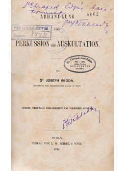 Škoda, Joseph - Abhandlung über Perkussion und Auskultation, Wien 1864 antikvár könyv