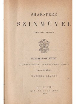 Shakspere - VI. Henrik király, Budapest 1880 antikvár könyv