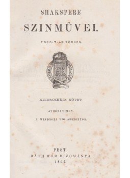 Shakspere - Athéni Timon; A Windsori vig asszonyok, Pest 1867 antikvár könyv