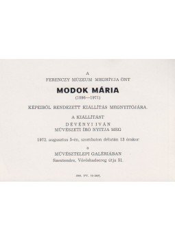  - Modok Mária kiállítási meghívó, Szentendre 1972 antikvár könyv