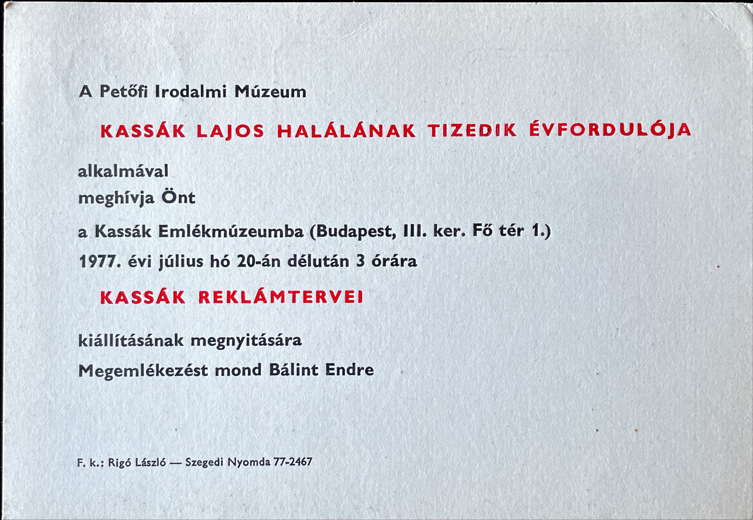  - Kassák Lajos - Meghívó,  0 antikvár könyv