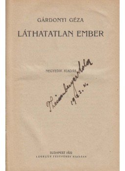 Gárdonyi Géza - Láthatatlan ember Gárdonyi Géza - Láthatatlan ember, Budapest 1922 antikvár könyv