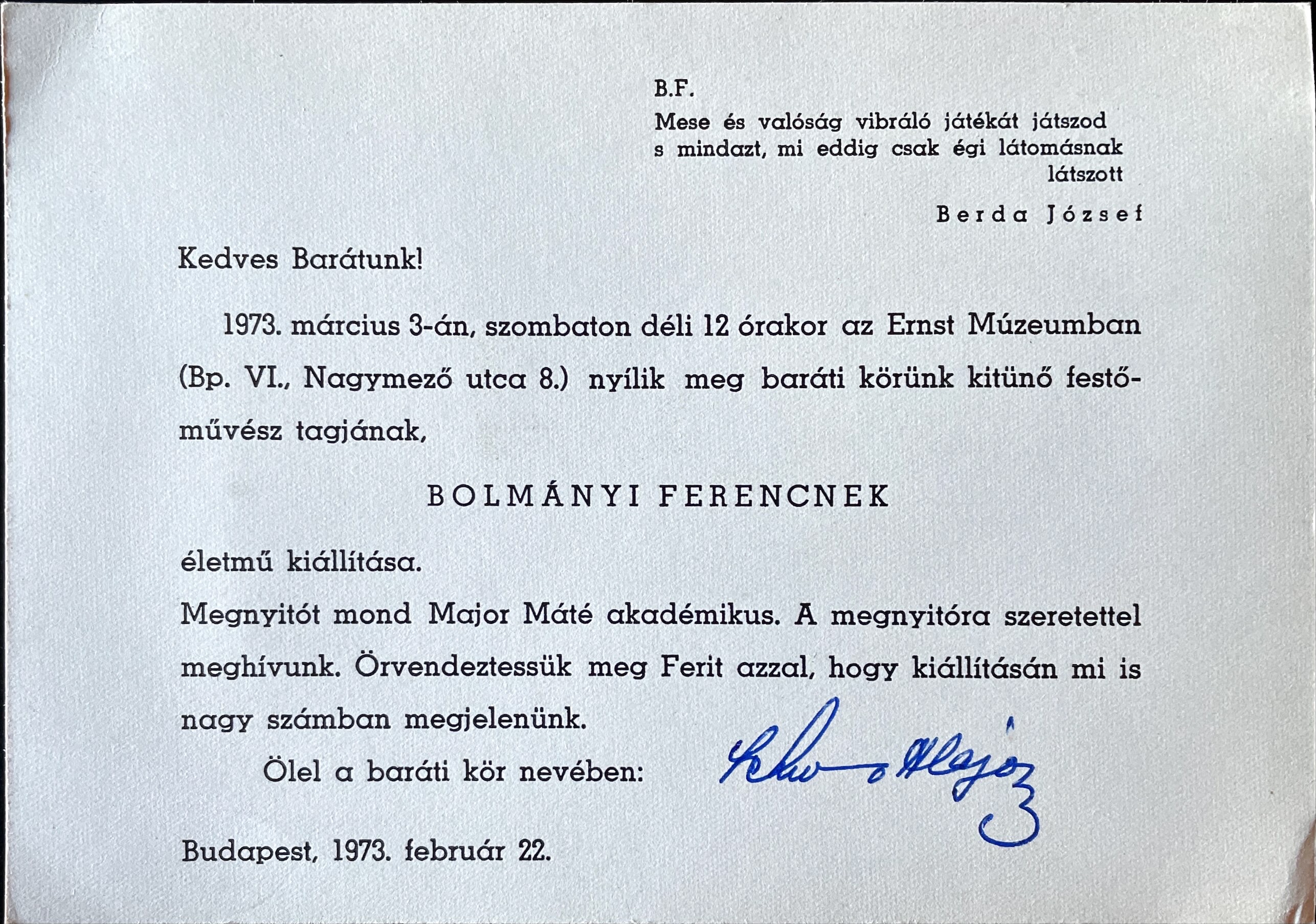  - Bolmányi Ferenc - Meghívó,  0 antikvár könyv