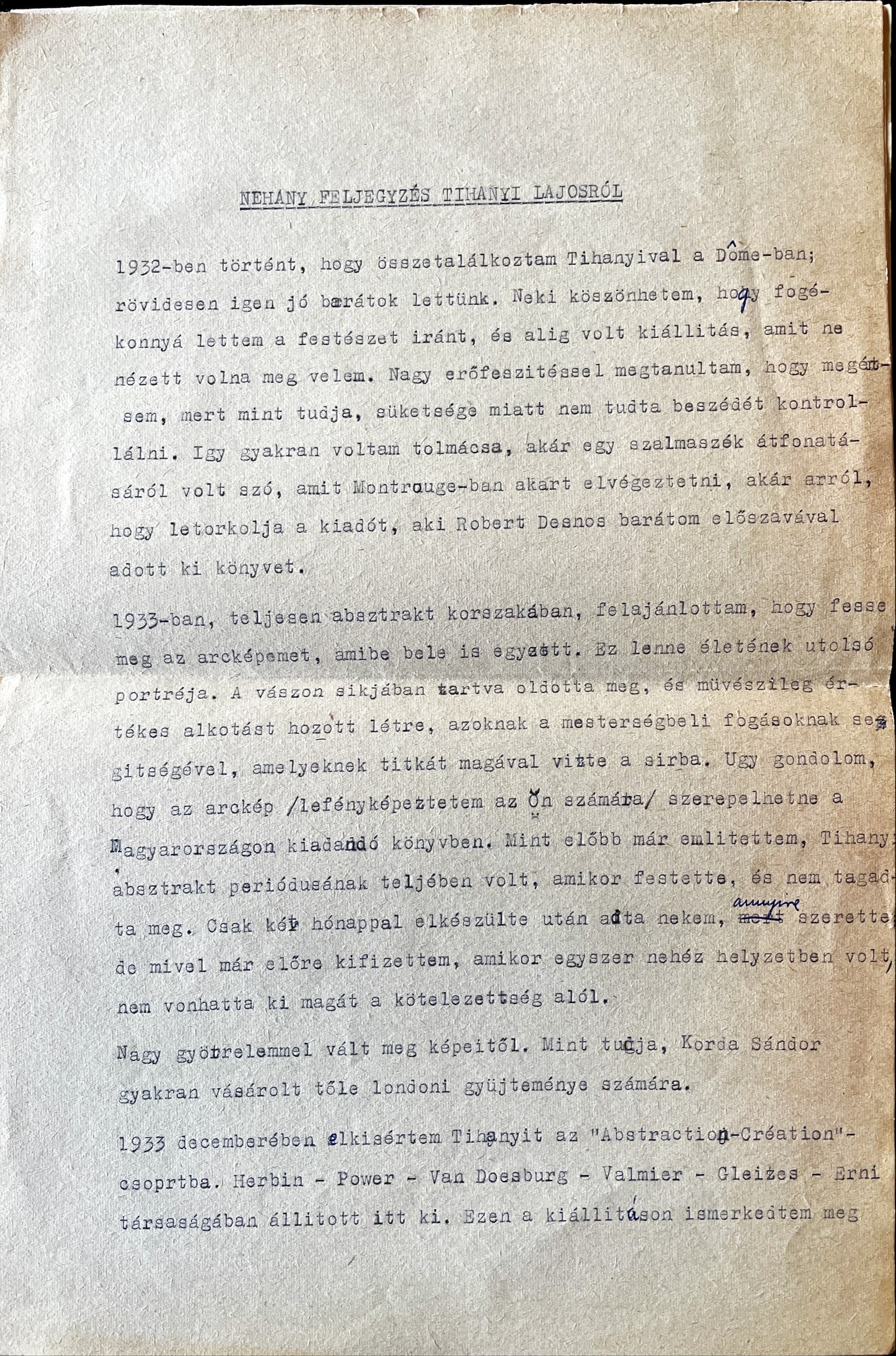  - J. de la Fregonniére - "Néhány feljegyzés Tihanyi Lajosról",  0 antikvár könyv