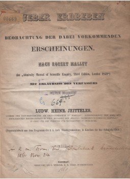 Robert Mallet - Ueber Erdbeben und die Beobachtung der dabei vorkommenden Erscheinungen, Kaschau 1860 antikvár könyv