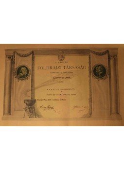  - A Magyar Földrajzi Társaság oklevele Szervátzy Imre részére, Budapest 1913 antikvár könyv