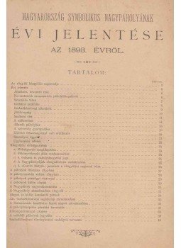  - Magyarország Symbolikus Nagypáholyának évi jelentése az 1893. évről, Budapest 1894 antikvár könyv