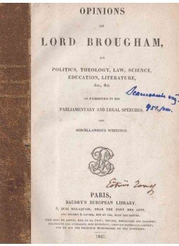  - Opinions of Lord Brougham (Eötvös József tulajdonosi bejegyzésével), Paris 1841 antikvár könyv