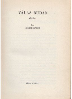 Márai Sándor - Válás Budán Márai Sándor - Válás Budán, Budapest 0 antikvár könyv
