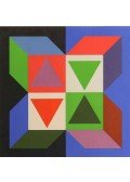 Victor Vasarely - Kompozíció háromszögekkel és kockákkal ( kék-zöld-piros)