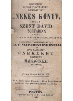  - Közönséges Isteni tiszteletre rendeltetett énekes könyv, Pest 1842 antikvár könyv