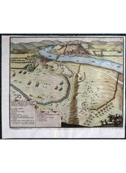  - Az ostromlott Esztergom, 1664. Látképmetszet Gualdo Priorato „Historia di Leopoldo Cesare […]” című munkájából (1670), Bécs 1670 antikvár könyv