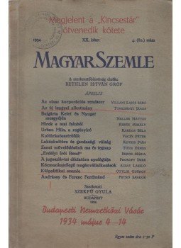 Szekfű Gyula - Magyar szemle 1934. XX. kötet 4. (80.) szám, BUdapest 1934 antikvár könyv