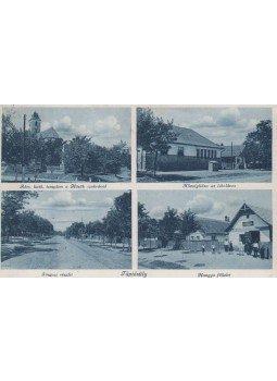  - Tápiósüly - Róm. kath. templom a Hősök szobránál, Községháza az iskolában, Főutcai részlet, Hangya főüzlet (képeslap), Budapest 0 antikvár könyv