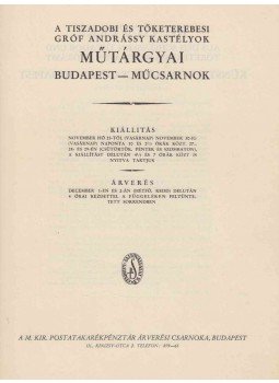  - A tiszadobi és tőketerebesi gróf Andrássy kastélyok műtárgyai, Budapest 1930 antikvár könyv
