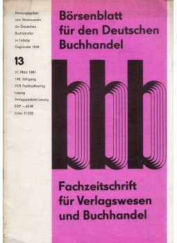  - Börsenblatt für den Deutschen Buchhandel 31. Marz 1981, Leipzig 1981 antikvár könyv