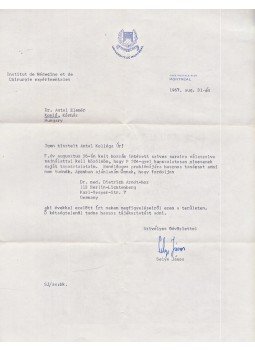  - Selye János magyar orvos gépelt, aláírt levele dr. Antal Elemér komlói röntgen szakorvosnak (1967), Montreal 1967 antikvár könyv