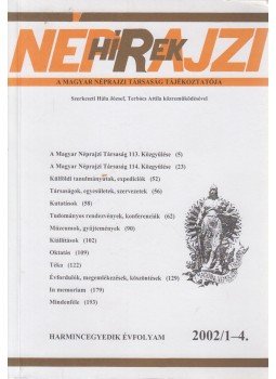 Hála József, Terbócs Attila - Néprajzi Hírek 2002/1-4. Hála József, Terbócs Attila - Néprajzi Hírek 2002/1-4., Budapest 2002 antikvár könyv