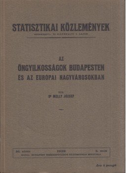 Melly József - Az öngyilkosságok Budapesten és az európai nagyvárosokban, Budapest 1928 antikvár könyv