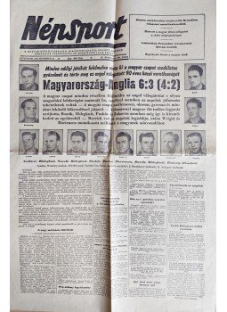  - A Népsport folyóiratnak a magyar válogatott 6 : 3 arányú angliai győzelméről beszámoló lapszáma (1953. november 26.), Budapest 1953 antikvár könyv