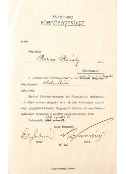  - A Balatonlellei Fürdőegyesület alelnöki kinevezési okmánya (1915), Balatonlelle 1915 antikvár könyv
