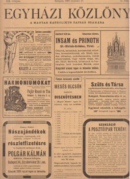  - Egyházi közlöny 1907/ XIX. évfolyam (nem teljes), Budapest 1907 antikvár könyv