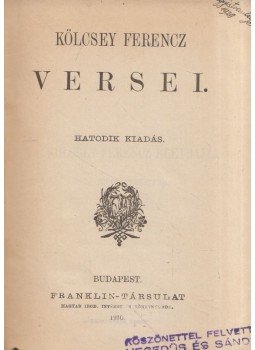 Kölcsey Ferenc - Kölcsey Ferencz versei, Budapest 1910 antikvár könyv