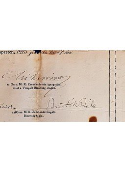  - Bartók Béla autográf aláírása egy zenetanári képesítő oklevélen (1915), Budapest 1915 antikvár könyv