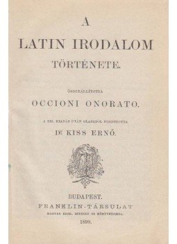 Onorato, Occioni - A latin irodalom története, Budapest 1899 antikvár könyv