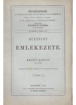 Keleti Károly - Quetelet emlékezete, Budapest 1875 antikvár könyv