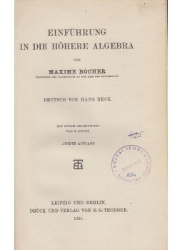 Maxime Bocher - Einführung in die höhere Algebra, Leipzig 1925 antikvár könyv