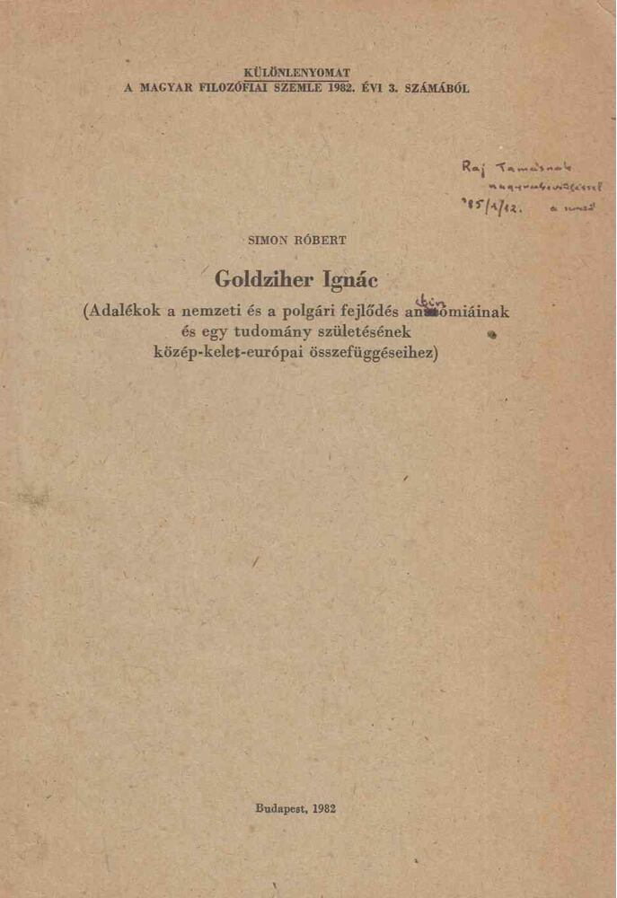 Simon Róbert - Goldziher Ignác (dedikált)