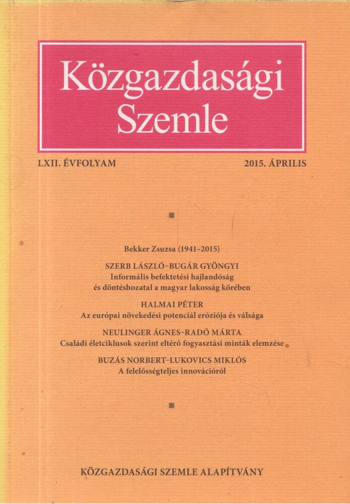 Halm Tamás - Közgazdasági Szemle LXII. évfolyam 2015. április, Budapest 2015 antikvár könyv