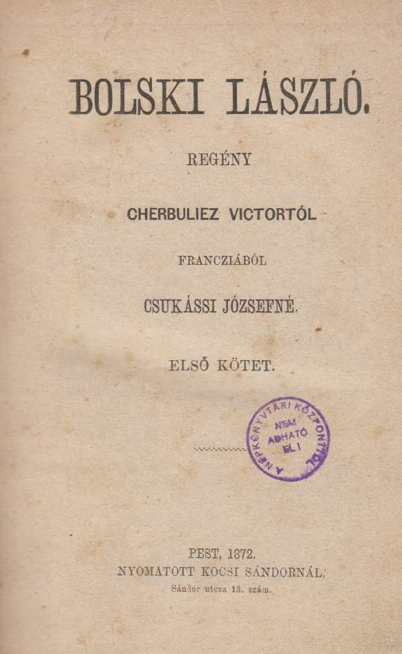 Cherbuliez, Victor - Bolski László. I-III. (egybekötve)