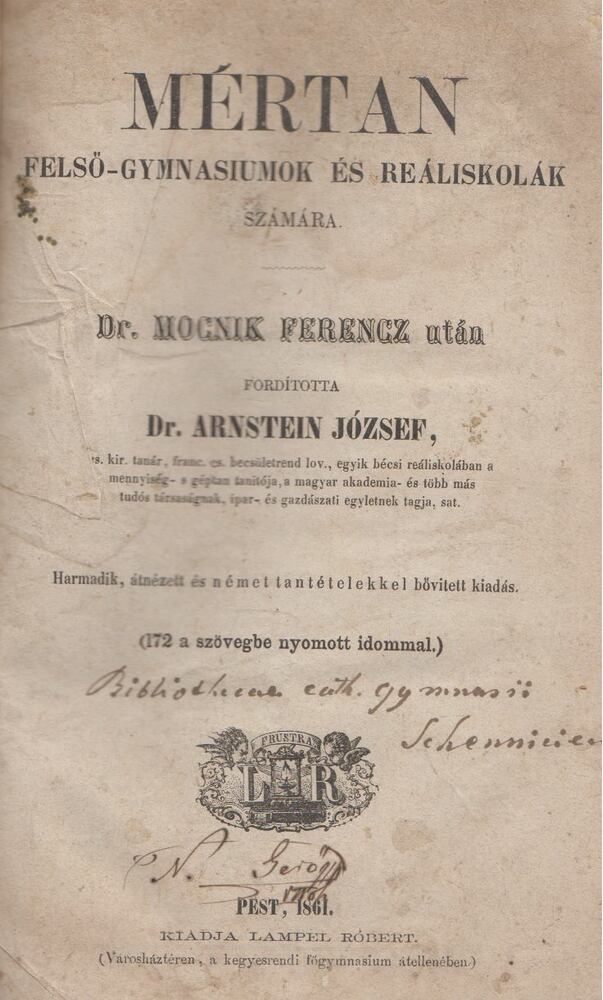 Dr. Mocnik Ferencz - Mértan felső-gymnásiumok és reáliskolák számára