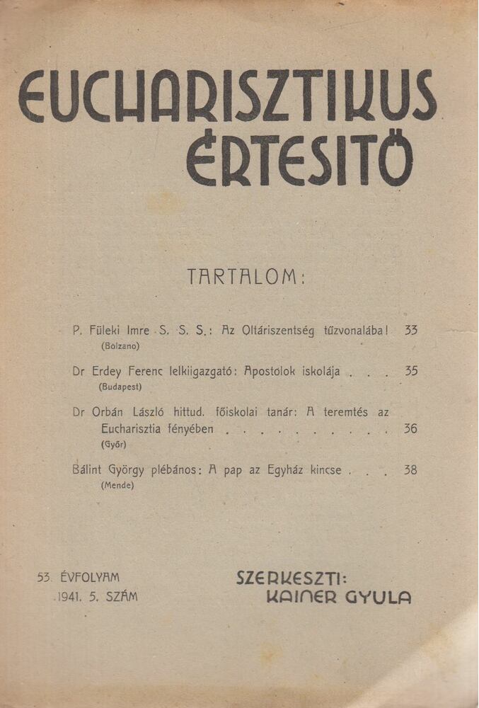 Kainer Gyula (szerk.) - Eucharisztikus Értesítő 1941. 5. szám
