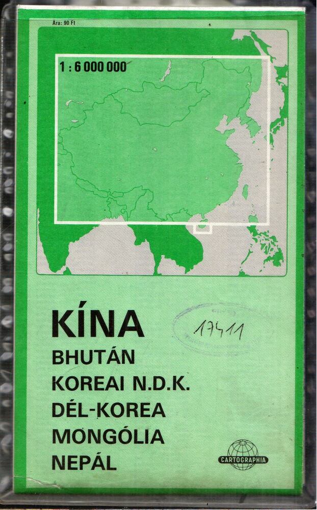  - Kína, Bhután, Koreai N.D.K., Dél-Korea, Mongólia, Nepál térkép 1:6000000, Budapest 1986 antikvár könyv
