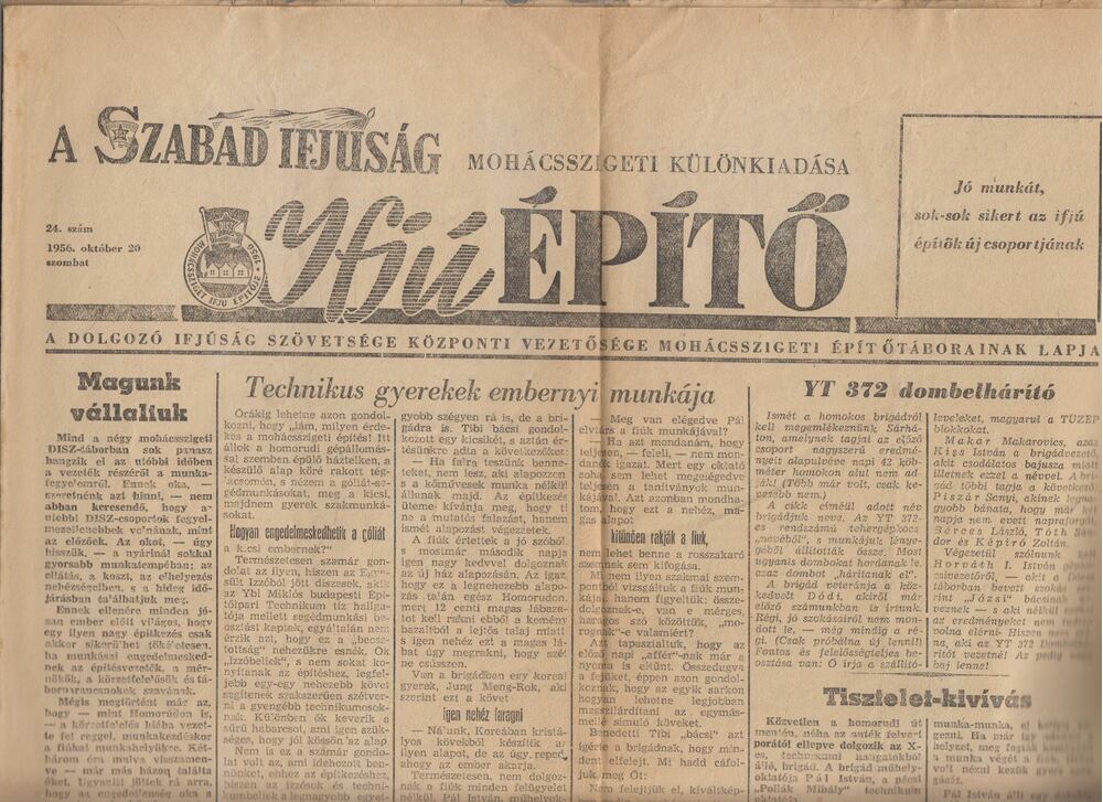  - Szabad Ifjúság mohácsszigeti különkiadása 1956. október 20., Budapest 1956 antikvár könyv