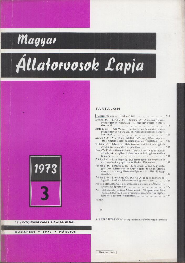 Holló Ferenc - Magyar Állatorvosok Lapja 1973. Március