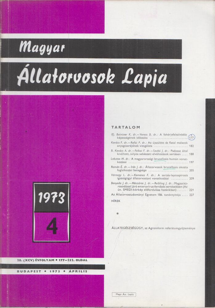 Holló Ferenc - Magyar Állatorvosok Lapja 1973. Április