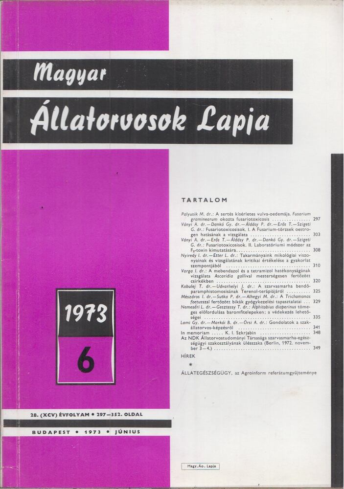 Holló Ferenc - Magyar Állatorvosok Lapja 1973. Június