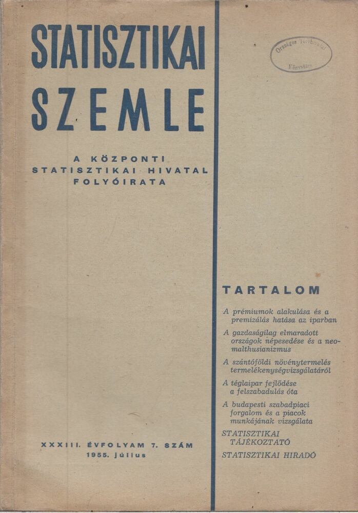 Péter György, Rédei Jenő - Statisztikai Szemle 1955. július, Budapest 1955 antikvár könyv