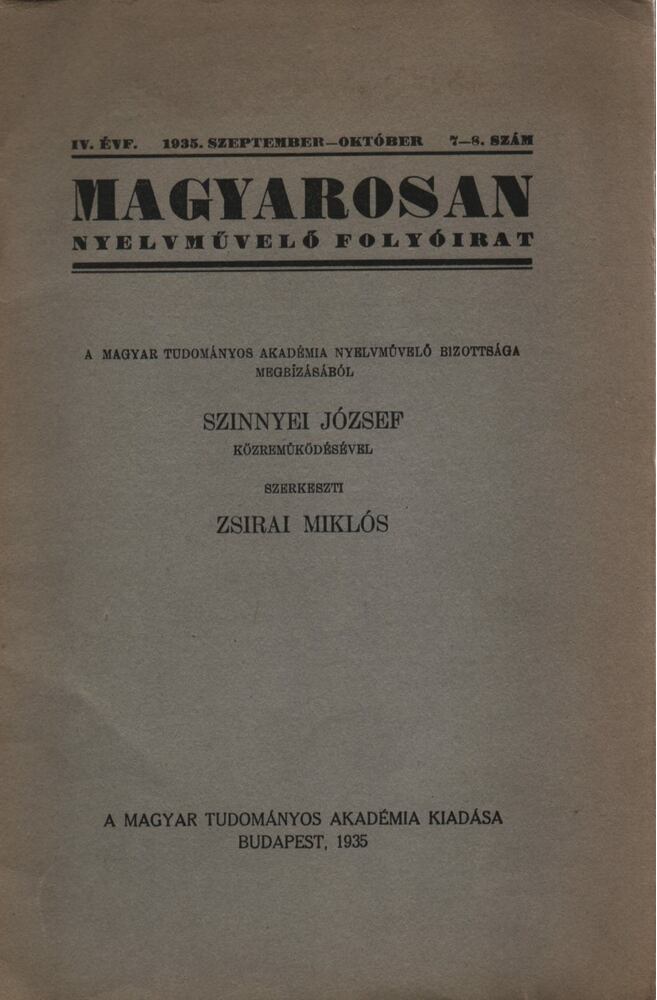 Zsirai Miklós - Magyarosan IV. évf. 1935. 7-8. szám