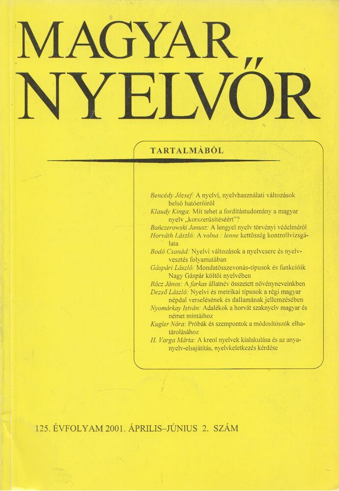 Keszler Borbála - Magyar Nyelvőr 2001. április-június