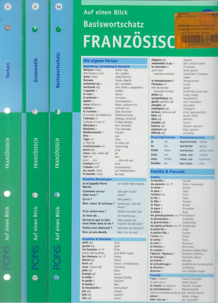 Isabelle Langenbach,JAMBON, KRYSTELLE,FROGET-SEEGER, ELISABETH - PONS Auf einen Blick - Französisch Grammatik / Verben / Basiswortschatz